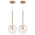 Kit 2 Pendente Lux Cobre Rose Gold Globo Vidro 20Cm + Led