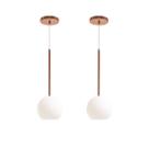 Kit 2 Pendente Lux Cobre Rose Gold Globo Vidro Branco + Led
