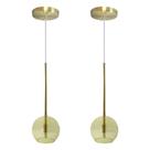 Kit 2 Pendente Lux Globo Âmbar Vidro Dourado + Led