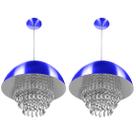 Kit 2 Pendente Meia Lua 40cm Azul Metalico Cristal Acrilico