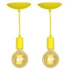 Kit 2 Pendente Tubo Cilindro Alumínio Amarelo Com Lampada Kit 2 Pendente Tubo Cilindro Alumínio Amarelo Com Lampada