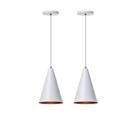 Kit 2 Pendentes Cone P Branco Com Cobre Alumínio Decoração