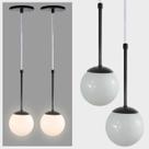 Kit 2 Pendentes Globo de Vidro Branco 120 com Haste - PRETO
