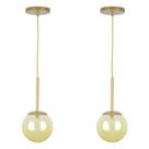 Kit 2 Pendentes Jabuticaba Dourado Globo De Vidro Âmbar