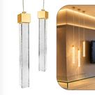 Kit 2 Pendentes Lustre Cristal Dourado Tubo 9W LED Bivolt Alumínio Vidro Cabeceira Sala Quarto Cozin
