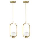 Kit 2 Pendentes Lustres On Clip Dourado Globo De Vidro Branco
