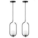 Kit 2 Pendentes Lustres On Clip Preto Globo De Vidro Branco
