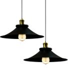 Kit 2 Pendentes Nordic Industrial 38 Cm Preto com Dourado