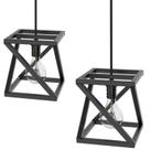 Kit 2 Pendentes Quadrada Industrial Luminária Teto Preto SF