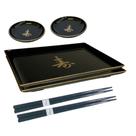 Kit 2 Pessoas Jogo Jantar Oriental Molheira Prato Japonês Preto