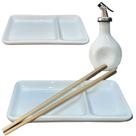 Kit 2 Pessoas Oriental com Prato Divisória para Shoyu Porcelana Branca Alta Qualidade