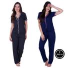 Kit 2 Pijama Americano Calça Longa Botão - c12 KIT 2 VANESSA PRETO MARINHO