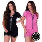 Kit 2 Pijama de Verão Com Manga Curta Amamentação Americano Abertura Frontal Sabrina PRETO E ROSA