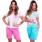 KIT 2 Pijama Estampado Hadassa Vekyo Roupa Para Verão Short Manga Curta Baby Doll Linha Noite
