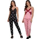 KIT 2 Pijama Feminino Longo Suede Feminino Bella Fiore Manga Curta Alça Meia Estação Linha Noite Tamanho:MCor:Preto+Ros