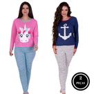 Kit 2 Pijama Inverno Calça Manga Longa Unicórnio Âncora Girafa Vaquinha Flamingo de Frio ÂNCORA UNICÓRNIO