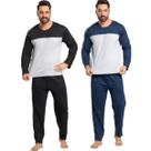 KIT 2 Pijama Masculino Bicolor Inverno WLS Modas Calça Comprida Blusa Manga Longa Roupa Para Dormir
