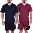 Kit 2 Pijama Masculino Manga e Short Curto Verão -c9 KIT 2 DAVI PRETO VINHO
