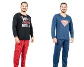Kit 2 Pijamas Masculino Longo Inverno Desenho Super Herói Kit 2 Pijamas Masculino Longo Inverno Desenho Super Herói