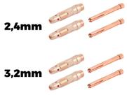 Kit: 2 Pinça Tig 2,4mm 10N24 + 2 Porta Pinça Tig 2,4mm 10N32 + 2 Pinça Tig 3,2mm 10N25 + 2 Porta Pinça Tig 3,2mm 10N28