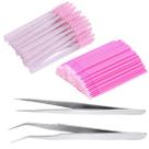 Kit 2 Pinças Para Cílios + 50 Escovinhas Pentear + 100 Microbrush