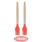 Kit 2 Pincel Culinário Silicone Vermelho Cabo Bambu Cheff