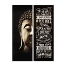 Kit 2 Placas Decorativas Verticais 45x18 Imagem e Frase Buda A Lei da Mente é Implacável MDF 6 mm