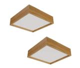 Kit 2 Plafon Quadrado Madeira 50x50cm 4 Luzes