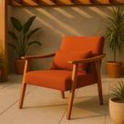 Kit 2 Poltrona Aurora Linho Acompanha Almofada Decorativa Madeira Maciça Sala De Estar
