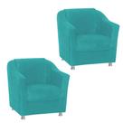 Kit 2 Poltrona Bia Decorativa Reforçada Recepção Clínica Salão Sala de Estar Suede Azul Tifany