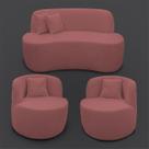 Kit 2 Poltrona Com Sofá Curvo 2 Lugares Feijão Forma Orgânica 1,50 Bouclé Maranata