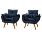Kit 2 Poltrona Decorativa Canoa Retrô Suede Azul Marinho para Sala de Estar Luxo Escritório Quarto