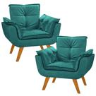 Kit 2 Poltrona Decorativa Canoa Retrô Suede Azul Turquesa para Sala de Estar Luxo Escritório Quarto