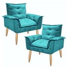 Kit 2 Poltrona Decorativa Canoa Retrô Suede Azul Turquesa para Sala de Estar Luxo Escritório Quarto