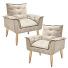 Kit 2 Poltrona Decorativa Canoa Retrô Suede Bege para Sala de Estar Luxo Escritório Quarto