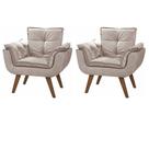 Kit 2 Poltrona Decorativa Canoa Retrô Suede Cappuccino para Sala de Estar Luxo Escritório Quarto