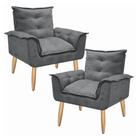 Kit 2 Poltrona Decorativa Canoa Retrô Suede Cinza para Sala de Estar Luxo Escritório Quarto