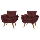 Kit 2 Poltrona Decorativa Canoa Retrô Suede Marsala para Sala de Estar Luxo Escritório Quarto