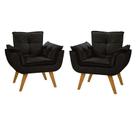 Kit 2 Poltrona Decorativa Canoa Retrô Suede Preto para Sala de Estar Luxo Escritório Quarto