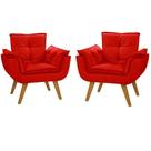 Kit 2 Poltrona Decorativa Canoa Retrô Suede Vermelho para Sala de Estar Luxo Escritório Quarto