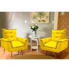 Kit 2 Poltrona Decorativa Gran Opala Suede Amarelo para Sala de Estar Luxo Escritório Quarto