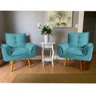 Kit 2 Poltrona Decorativa Gran Opala Suede Azul Turquesa para Sala de Estar Luxo Escritório Quarto