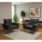 Kit 2 Poltrona Decorativa Gran Opala Suede Cinza para Sala de Estar Luxo Escritório Quarto