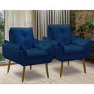 Kit 2 Poltrona decorativa opala confortável para sala quarto recepção suede luxo porto arapongas Cor:azul marinho