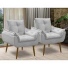 Kit 2 Poltrona decorativa opala confortável para sala quarto recepção suede luxo porto arapongas Cor:cinza