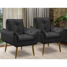 Kit 2 Poltrona decorativa opala confortável para sala quarto recepção suede luxo porto arapongas Cor:preta