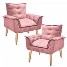 Kit 2 Poltrona Decorativa Opala Suede Rosa para Sala de Estar Luxo Escritório Quarto