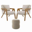 Kit 2 Poltrona Decorativa Puff Sala Moderno Escritório Lana Linho Bege