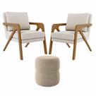 Kit 2 Poltrona Decorativa Puff Sala Moderno Escritório Rafa bouclé Bege