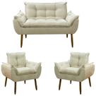 Kit 2 Poltrona Decorativa Sala de Estar Escritório Quarto 1 Namoradeira Bege Prime